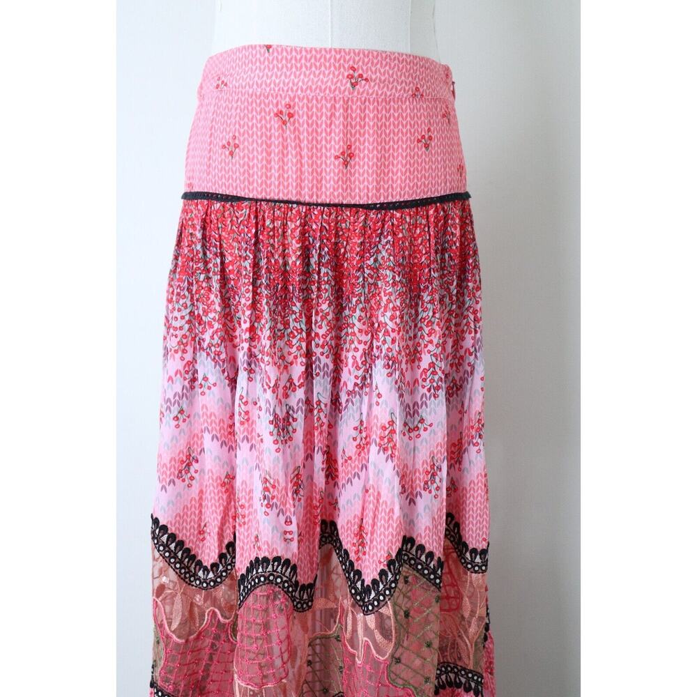 Anthropologie x Bhanuni Jyoti Size 0 Haylie Lace Maxi Skirt Pink Floral Print - Picture 3 of 12